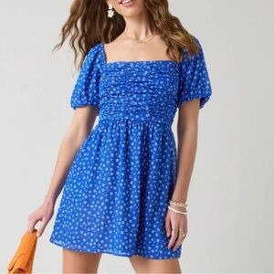 Crystal doll size large blue floral shimmer dress